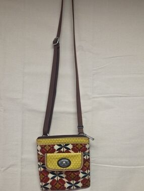 Fossil Yellow and Brown Patterned Crossbody Bag
